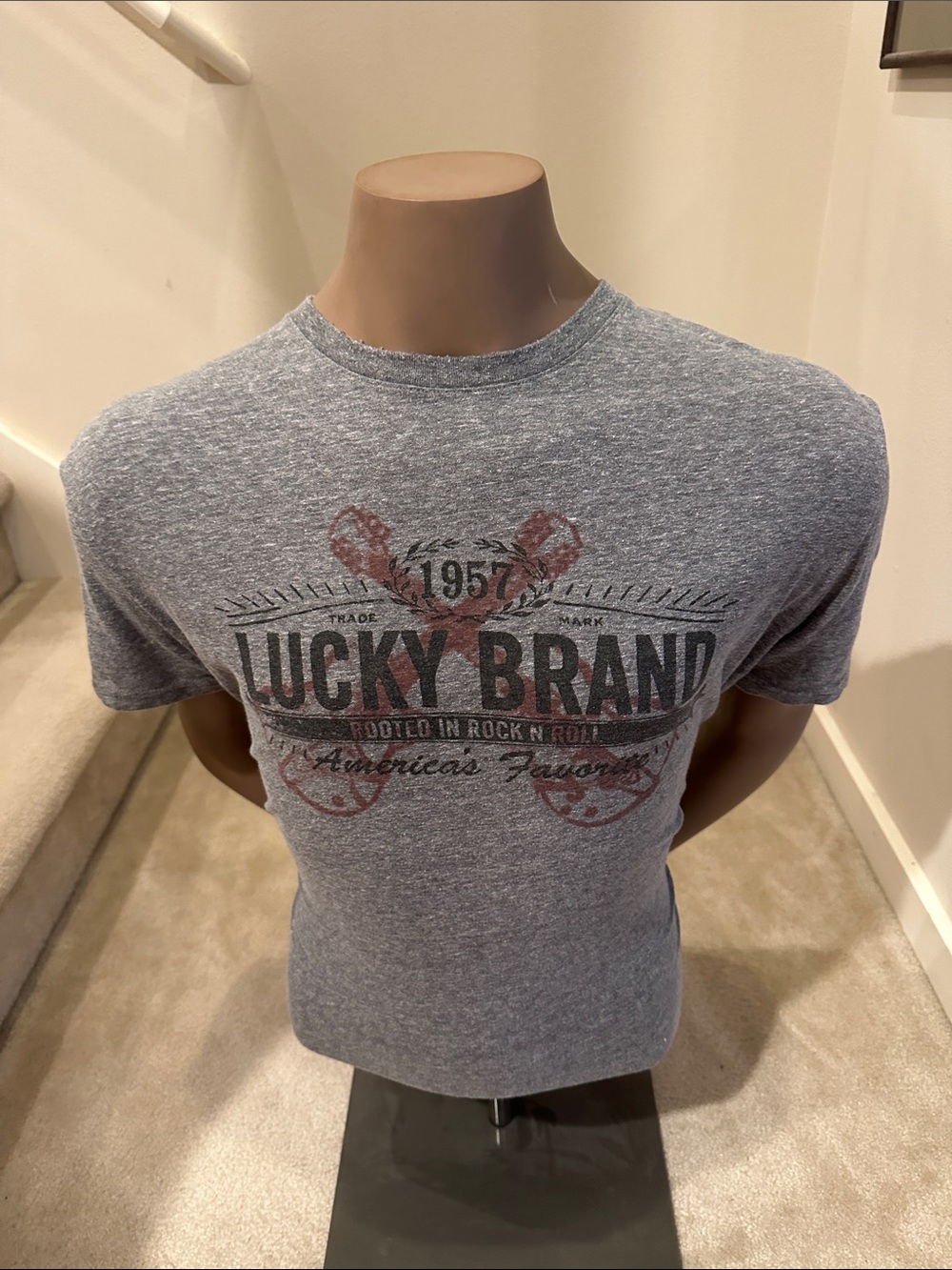 Lucky Brand Heather Gray Graphic Short Sleeve Tee